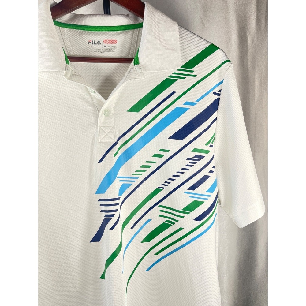 Fila Sport  Mens M Performance Golf Polo Shirt Sport White With Graphic Design